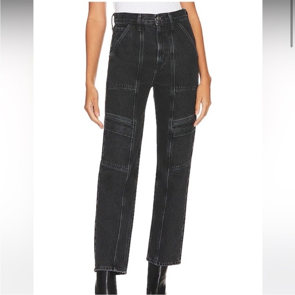 Agolde Cooper Cargo Jeans Size 31 Panther Black Straight Leg High Rise - Picture 1 of 12